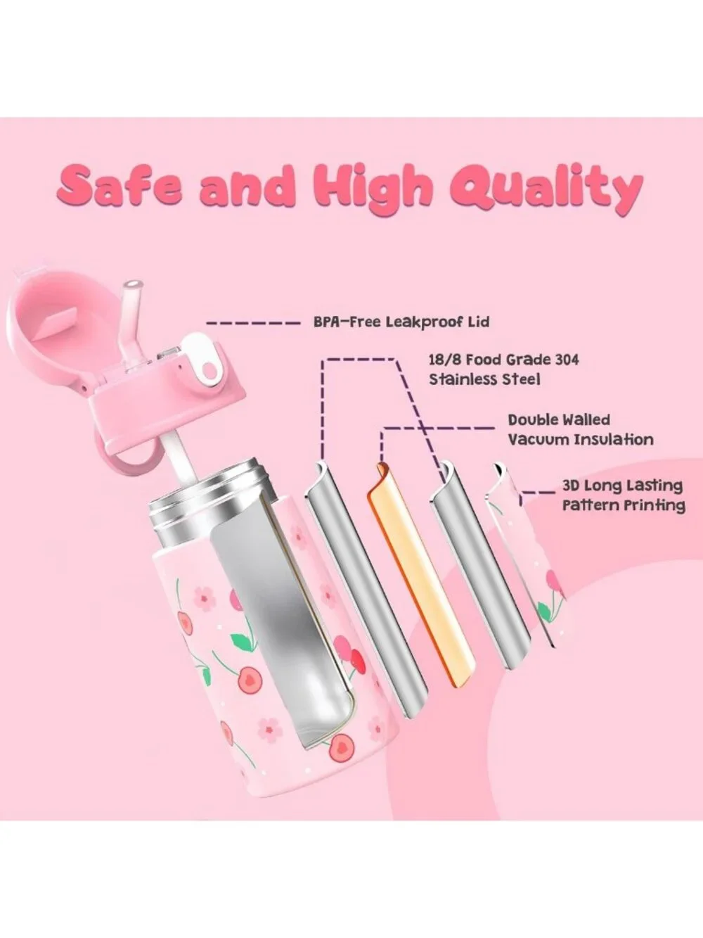 15-Inch Girls Backpack for Ages 5-8 with Water Bottle - Stylish & Functional!